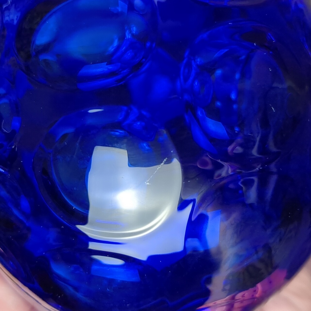 Fenton Cobalt Blue Dot Pitcher with Raised Swirl Handle - Picture 11 of 13